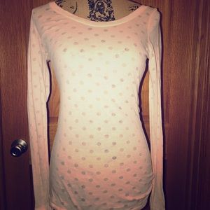 Peach colored Polka dot long sleeve burnout tee